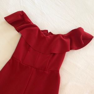 Red H&M Cropped, Off-the-Shoulder Jumpsuit